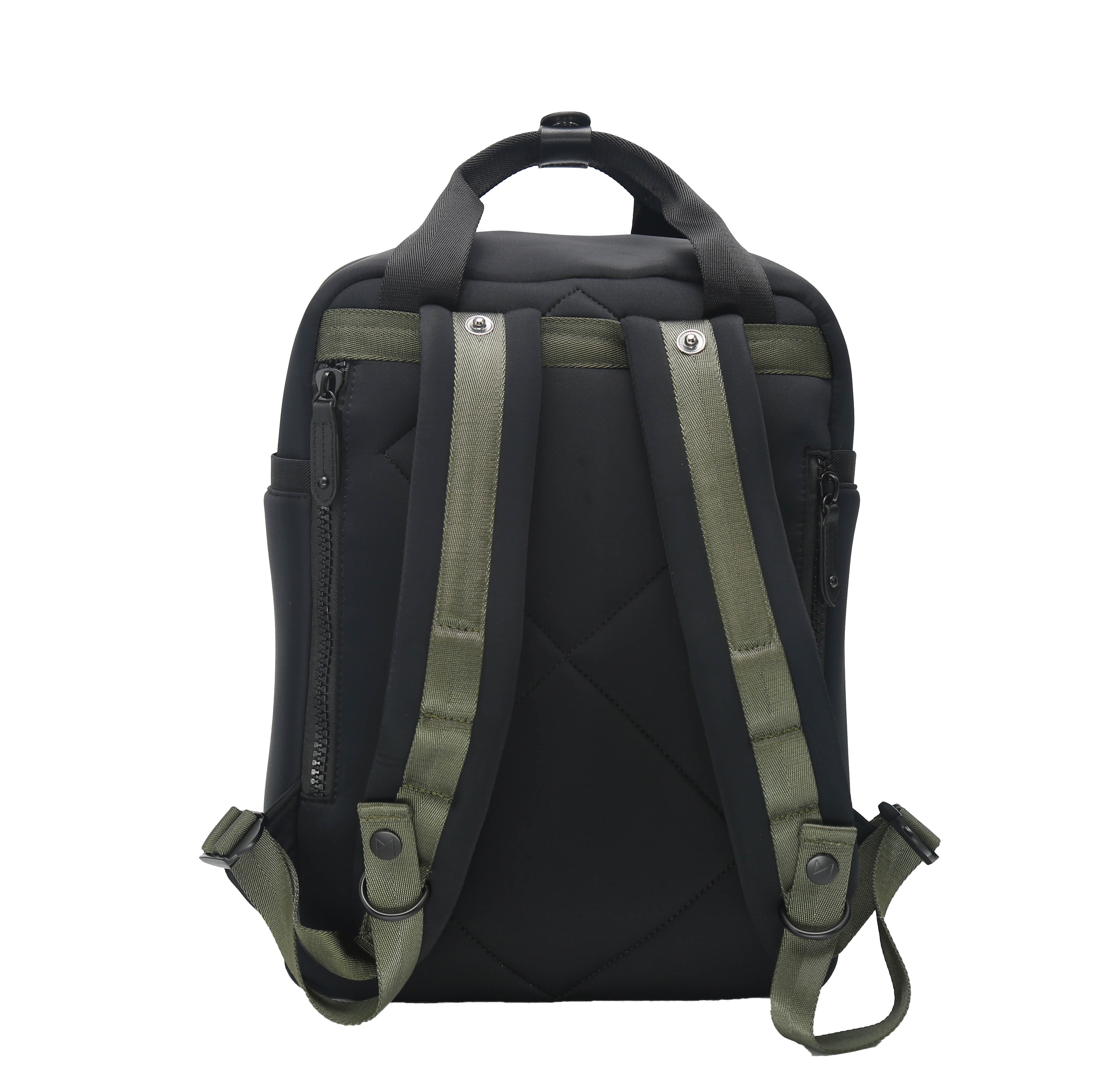 Cama (M) Neoprene ELITE Black x Martini Olive bag showcasing its sleek design and multiple pockets.